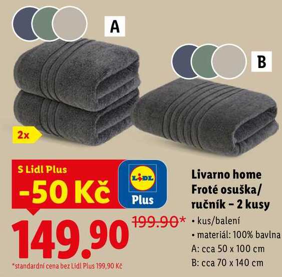 Livarno home Froté osuška/ručník - 2 kusy