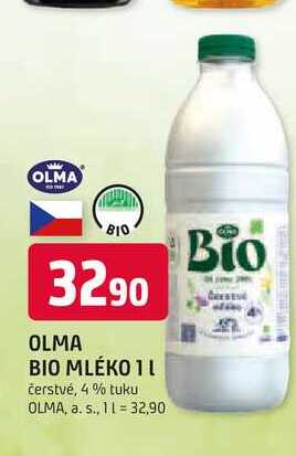 Olma Bio Via natur čerstvé bio mléko 4% 1l