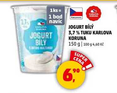 JOGURT BÍLÝ 3,7% TUKU KARLOVA KORUNA, 150 g