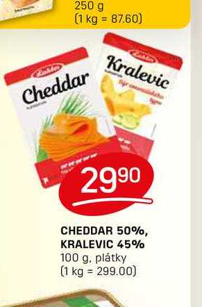 CHEDDAR 50%, KRALEVIC 45% 100 g, plátky 