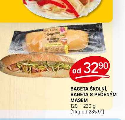 BAGETA ŠKOLNÍ, BAGETA S PEČENÝM MASEM 120 - 220 g 