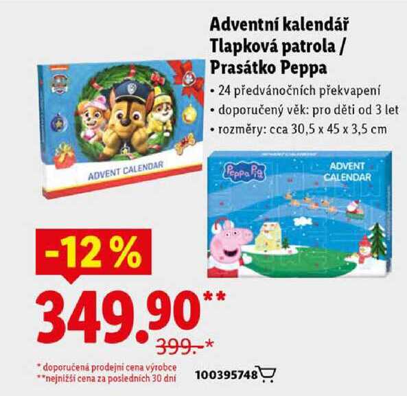 Adventní kalendář Tlapková patrola/Prasátko Peppa 