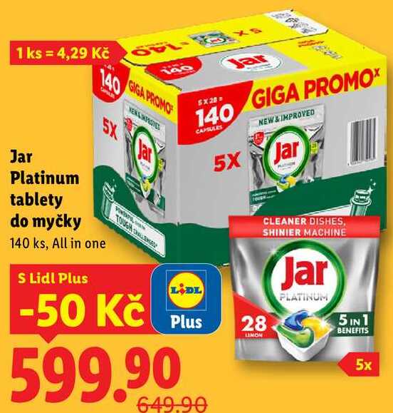 Jar Platinum tablety do myčky, 140 ks