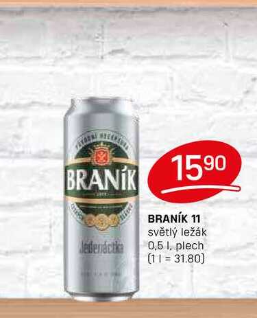 BRANÍK 11 světlý ležák 0,5 l, plech  v akci