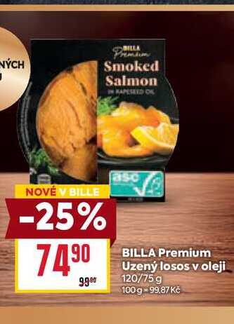 BILLA Premium Uzený losos v oleji 120/75 g 