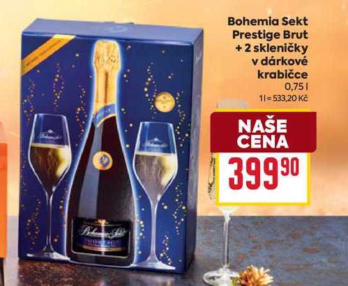 Bohemia Sekt Prestige Brut + 2 skleničky v dárkové krabičce 0,75l
