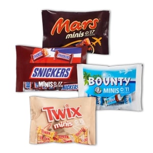 BOUNTY, MARS, TWIX, SNICKERS, MILKY WAY