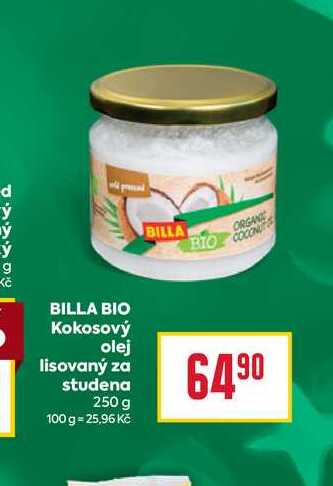 BILLA BIO Kokosový olej lisovaný za studena 250 g 