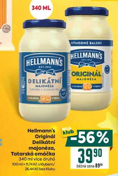 Hellmann's Originál Delikátní majonéza, Tatarská omáčka 340 ml