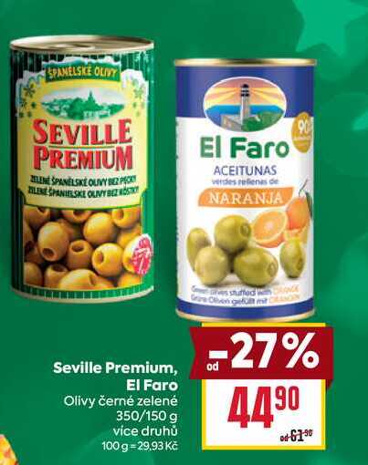 Seville Premium, El Faro Olivy černé zelené 350/150 g