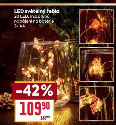 LED světelný řetěz 20 LED, mix druhů napájení na baterie 2x AA