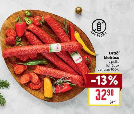 Dračí klobása z pultu lahůdek cena za 100g