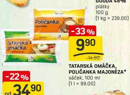 TATARSKÁ OMÁČKA, POLIČANKA MAJONÉZA sáček, 100 ml