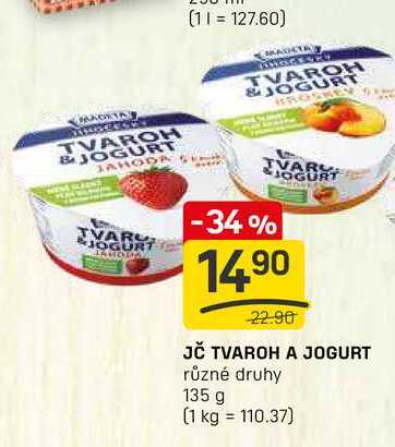JČ TVAROH A JOGURT různé druhy 135 g 