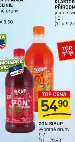 ZON SIRUP vybrané druhy 0,7l