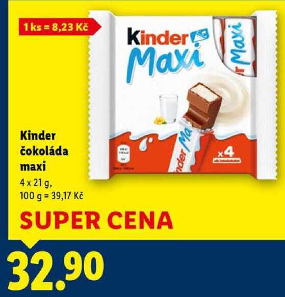 Kinder čokoláda maxi, 4x 21 g