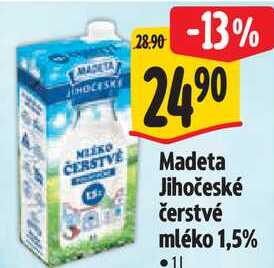 Madeta Jihočeské čerstvé mléko 1,5%, 1 l