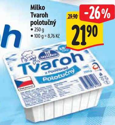 Milko Tvaroh polotučný, 250 g