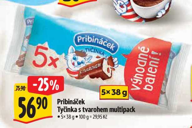 Pribináček Tyčinka s tvarohem multipack, 5x 38 g 