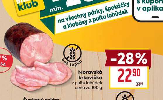 Moravská krkovička z pultu lahůdek cena za 100g
