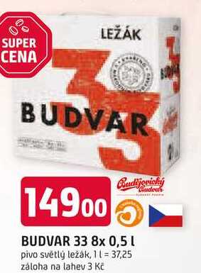 BUDVAR 33 8x 0,5 l pivo světlý ležák