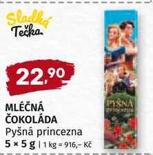 SLADKÁ TEČKA MLÉČNÁ ČOKOLÁDA Pyšná princezna 5x5g 