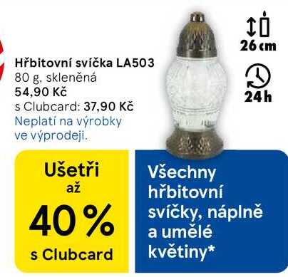 Hřbitovní svíčka LA503, 80 g, skleněná