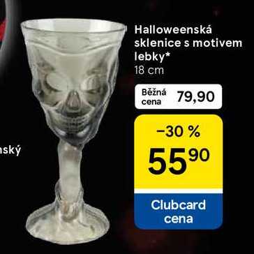 Halloweenská sklenice s motivem lebky, 18 cm  