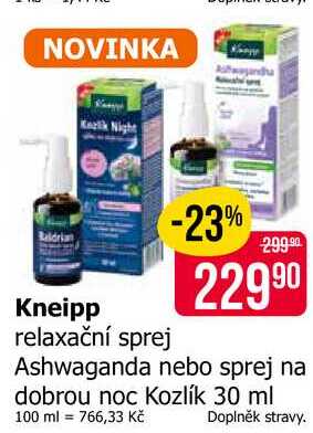 Kneipp relaxační sprej Ashwaganda nebo sprej na dobrou noc Kozlík 30 ml 