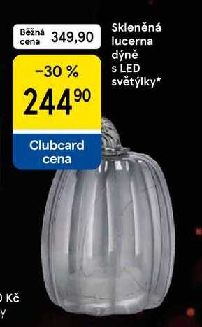 Skleněná lucerna dýně s LED světýlky