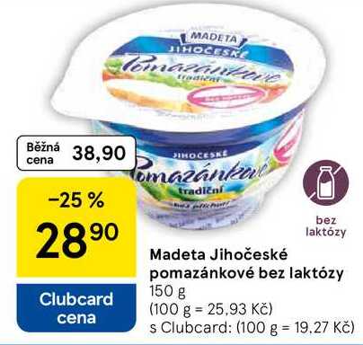 Madeta Jihočeské pomazánkové bez laktózy, 150 g 
