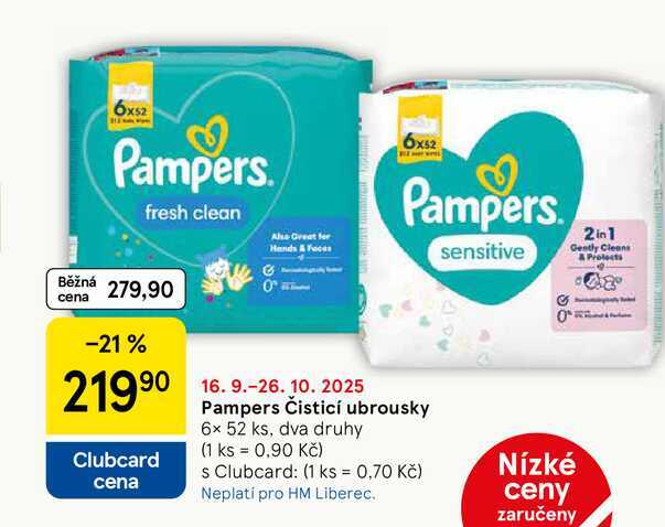 Pampers Čisticí ubrousky, 6x 52 ks