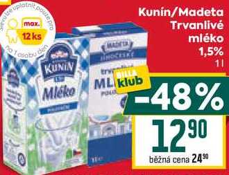 Kunín/Madeta Trvanlivé mléko 1,5% 1l