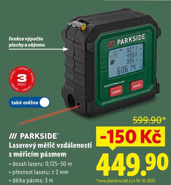 Laserový měřič vzdálenosti s měřicím pásmem 
