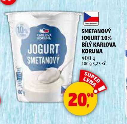 SMETANOVÝ JOGURT 10% BÍLÝ KARLOVA KORUNA, 400 g 