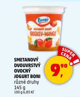 SMETANOVÝ DVOUVRSTVÝ OVOCNÝ JOGURT BONI, 145 g 