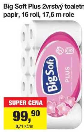 Big Soft Plus 2vrstvý toaletní papír, 16 rolí, 17,6 m