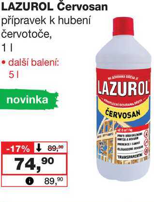 LAZUROL Červosan přípravek k hubení červotoče, 1l