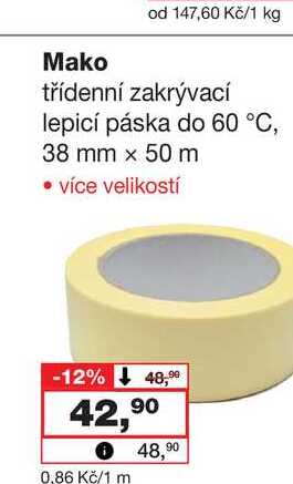 Mako od 147,60 Kč/1 kg třídenní zakrývací lepicí páska do 60 °C, 38 mm x 50 m
