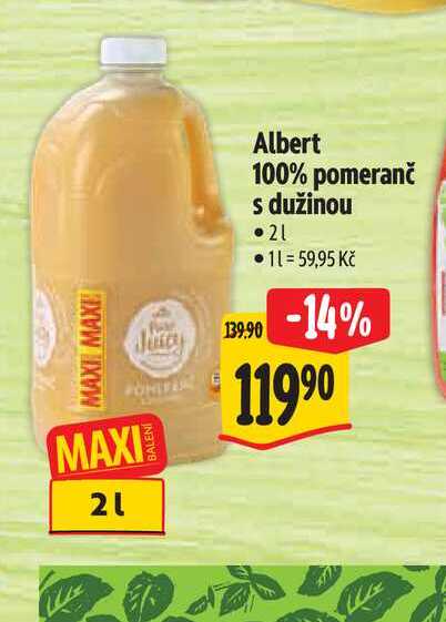 Albert 100% pomeranč s dužinou 2 l