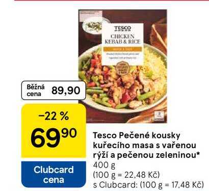 Tesco Pečené kousky kuřecího masa s vařenou rýží a pečenou zeleninou, 400 g  
