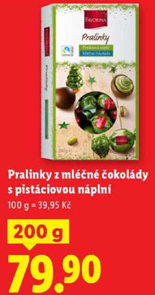 Pralinky z mléčné čokolády s pistáciovou náplní, 200 g