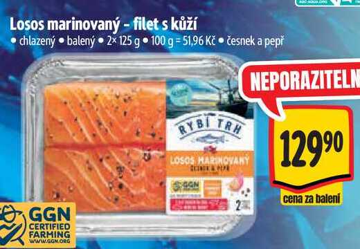Losos marinovaný - filet s kůží, 2x 125 g