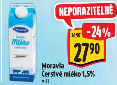 Moravia Čerstvé mléko 1,5%, 1 l
