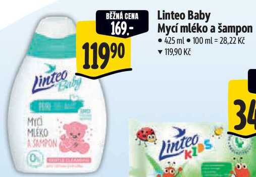 Linteo Baby Mycí mléko a šampon, 425 ml