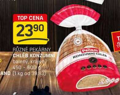 CHLÉB KONZUMNÍ balený, krájený 450-600 g 