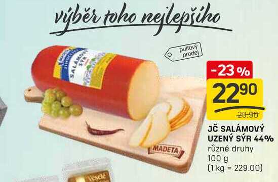 JČ SALÁMOVÝ UZENÝ SÝR 44% různé druhy 100 g