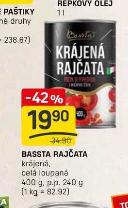 BASSTA RAJČATA krájená, celá loupaná 400 g. p.p. 240 g