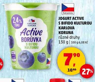 JOGURT ACTIVE S BIFIDO KULTUROU KARLOVA KORUNA, 130 g