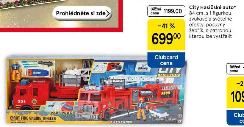 City Hasičské auto, 84 cm, s 1 figurkou. zvukové a světelné efekty, posuvný žebřík, s patronou kterou lze vystřelit